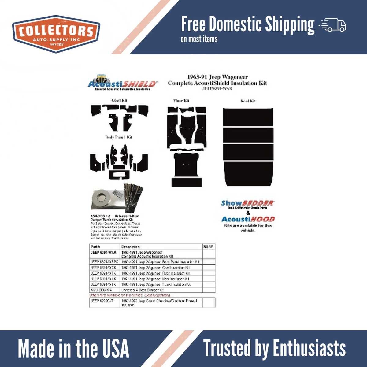 Complete Interior Insulation Kit for 1963-1991 Jeep Wagoneer