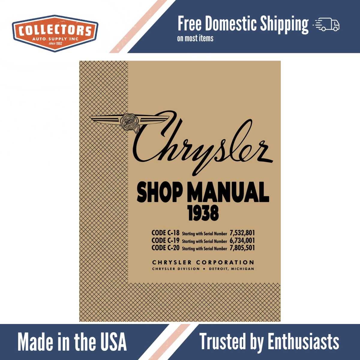 1938 Chrysler Shop Manual - Includes 11x17 inch Wiring Diagrams