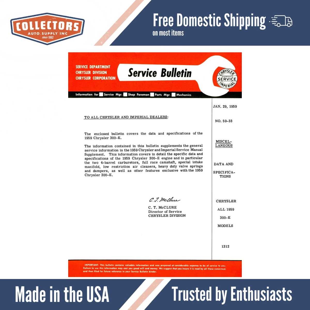 1959 Chrysler 300-E Service Bulletin