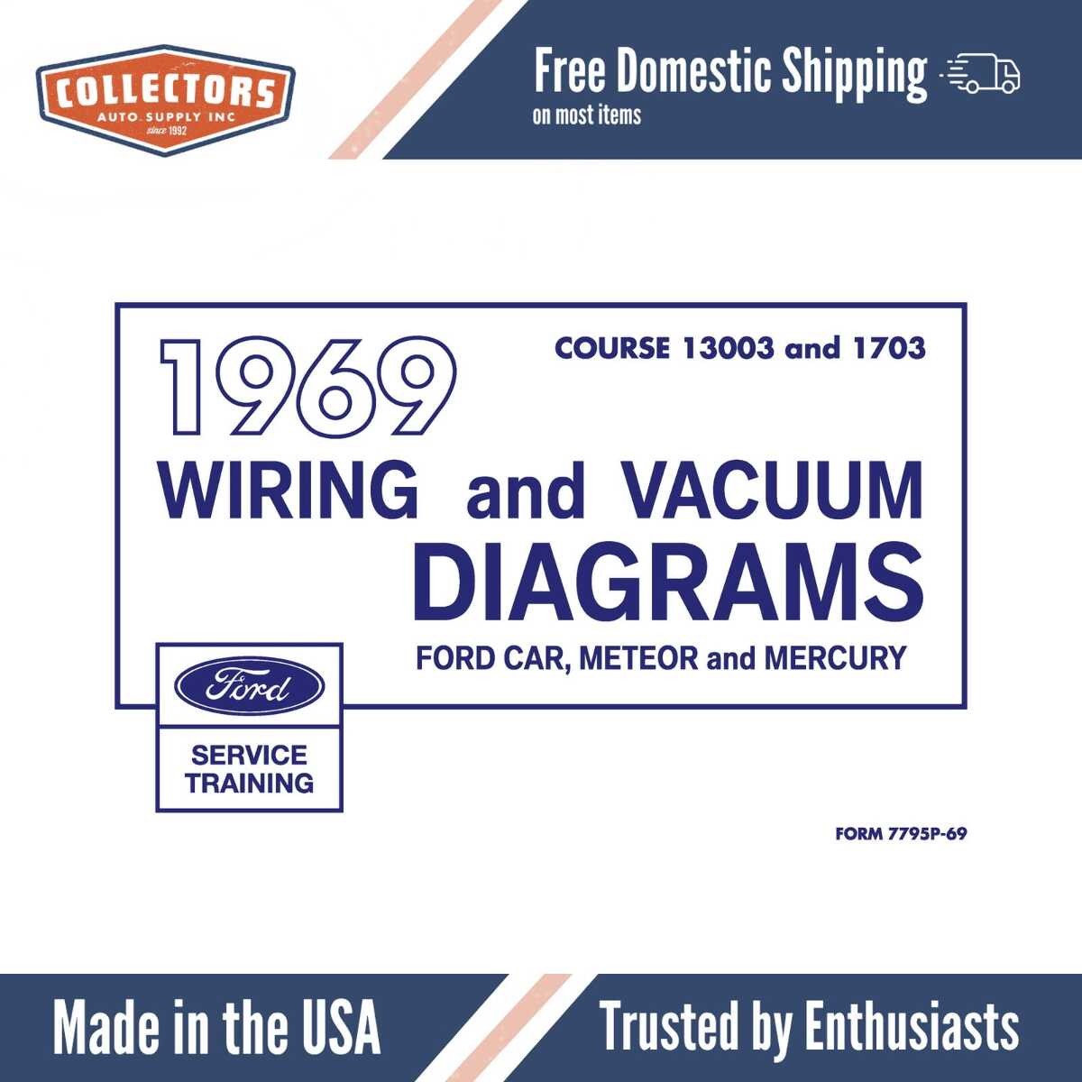 1969 Ford Car Meteor Mercury Wiring and Vacuum Diagrams Manual - 11x17 inch COMB Bound
