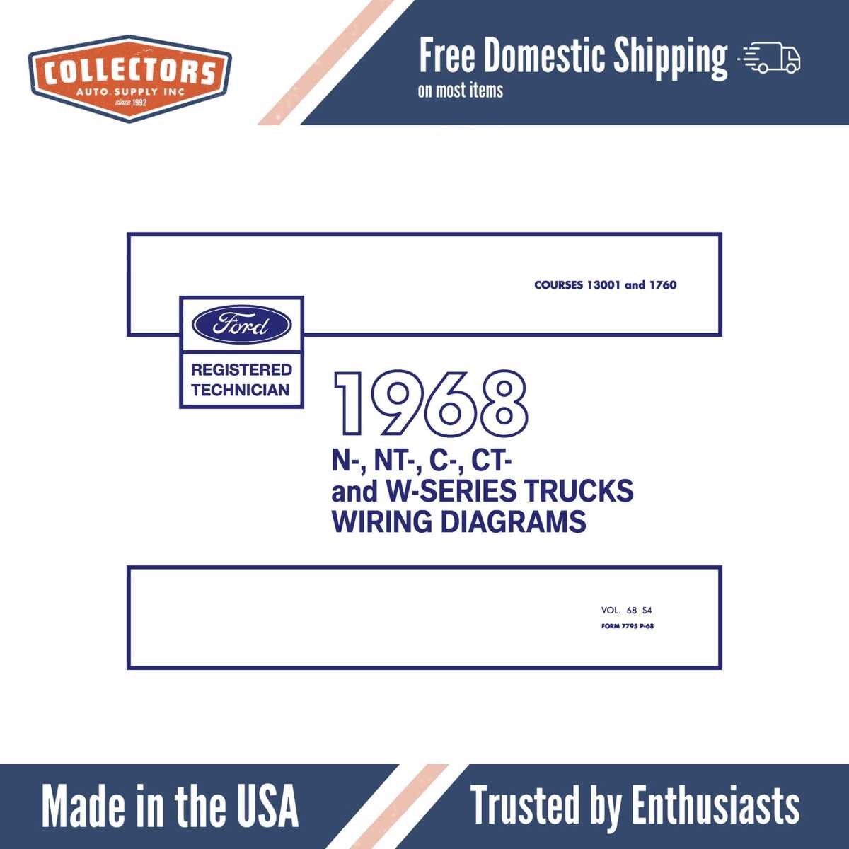 1968 Ford N NT C CT-Series W-Series Truck Wiring Diagrams Manual - 11x17 inch COMB Bound