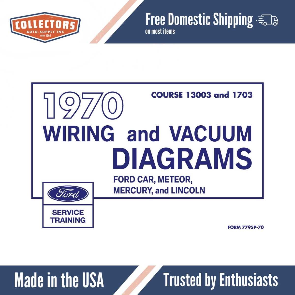 1970 Ford Car Meteor Mercury Lincoln Wiring and Vacuum Diagrams Manual - 11x17 inch COMB Bound