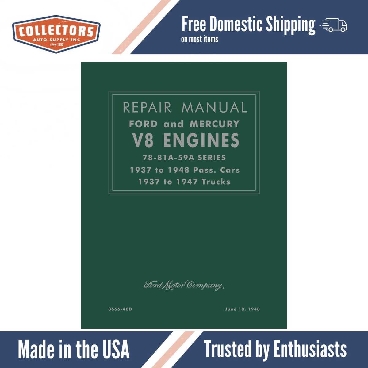 1937 - 1948 Ford And Mercury V8 Engines Repair Manual