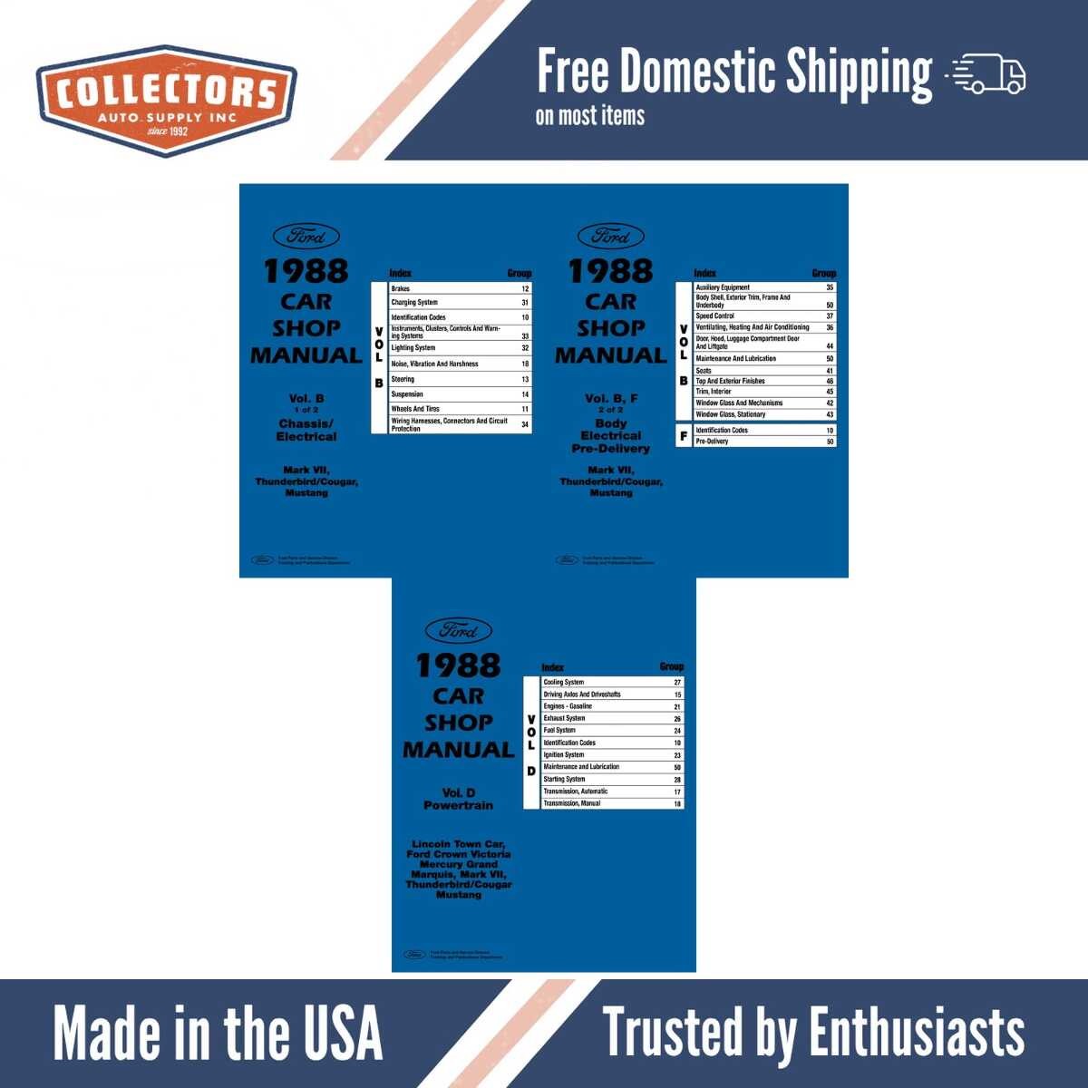 1988 Ford Mustang Thunderbird Mark VII Cougar Shop Manual Set - Volumes B D F