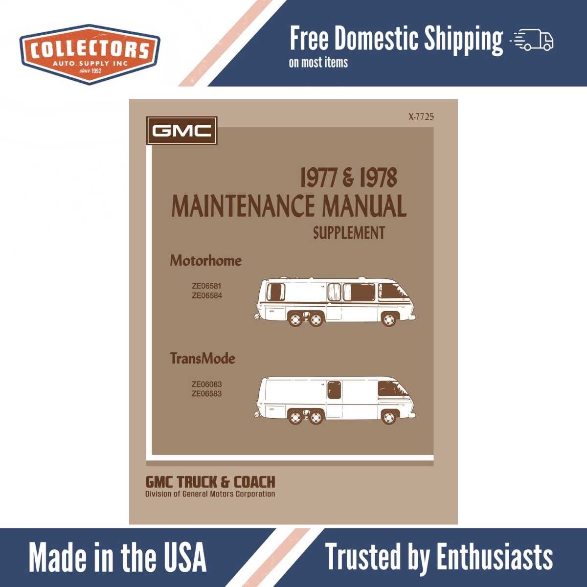 1977 - 1978 GMC Motorhome Transmode Maintenance Manual Supplement - X-7725