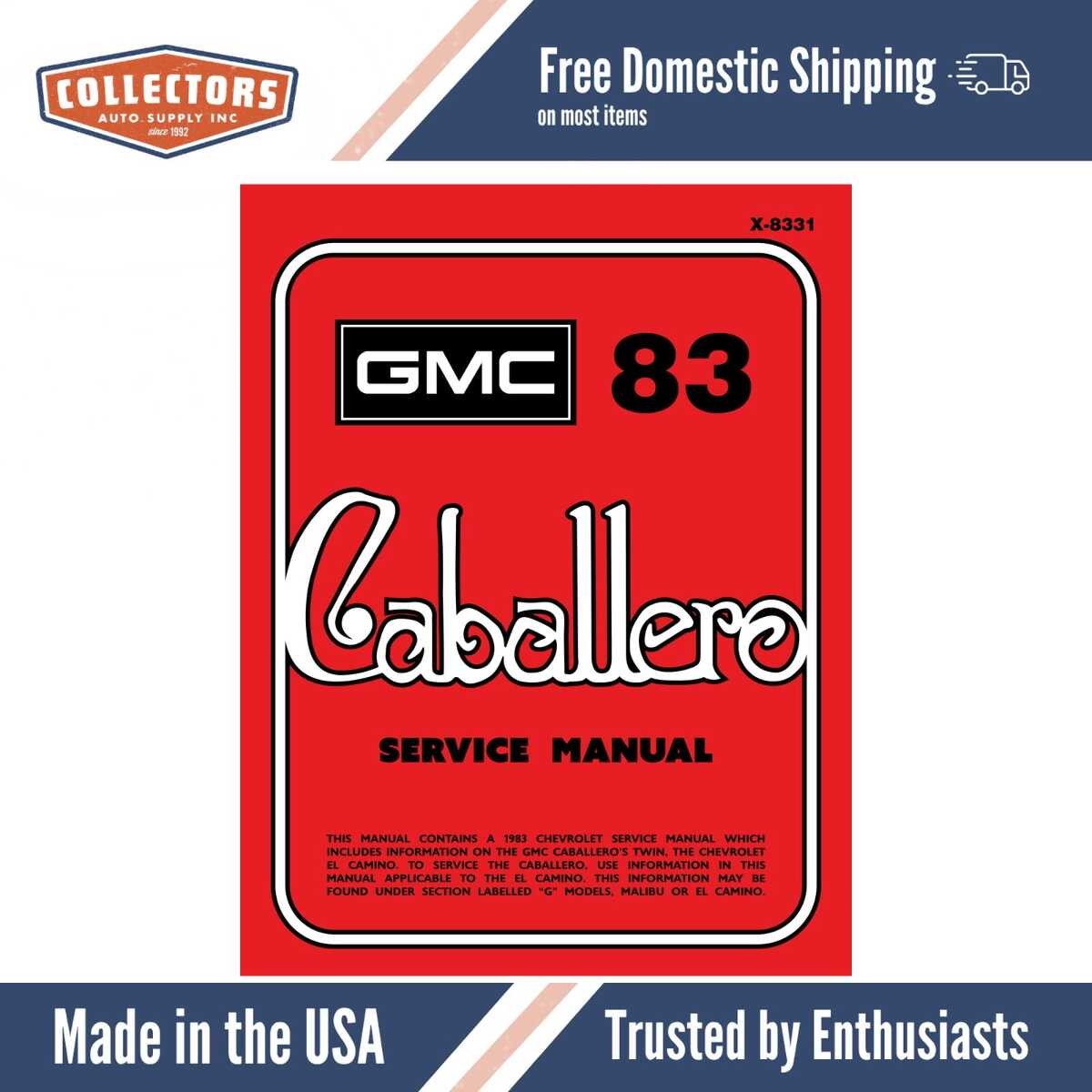 1983 GMC Caballero Service Manual - includes 11x26 in WDs
