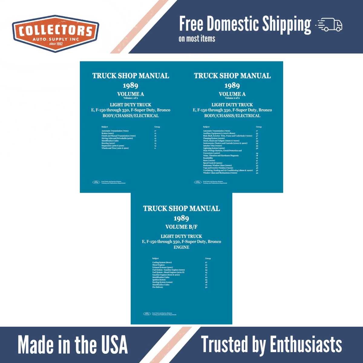 1989 Ford F-150-350 Truck Bronco E-150-350 Vans F-Super Duty Shop Manual Set - Volumes A B F