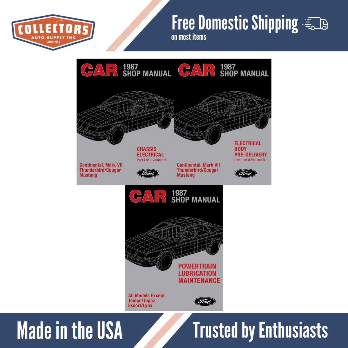 1987 Ford Mustang Thunderbird Continental Mark VII Cougar Shop Manual Set - Volumes B D F