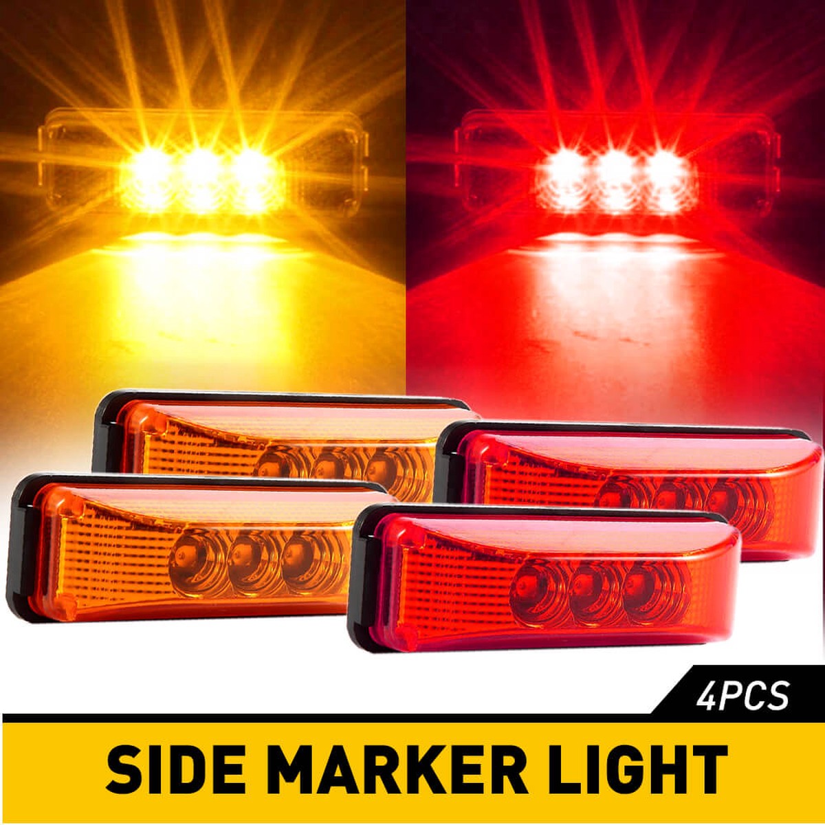 4 Inch 3 LEDs Front Rear Trailer Side Marker Lights Clearance Indicator Lights for 12V Truck Trailer RV 4PCS