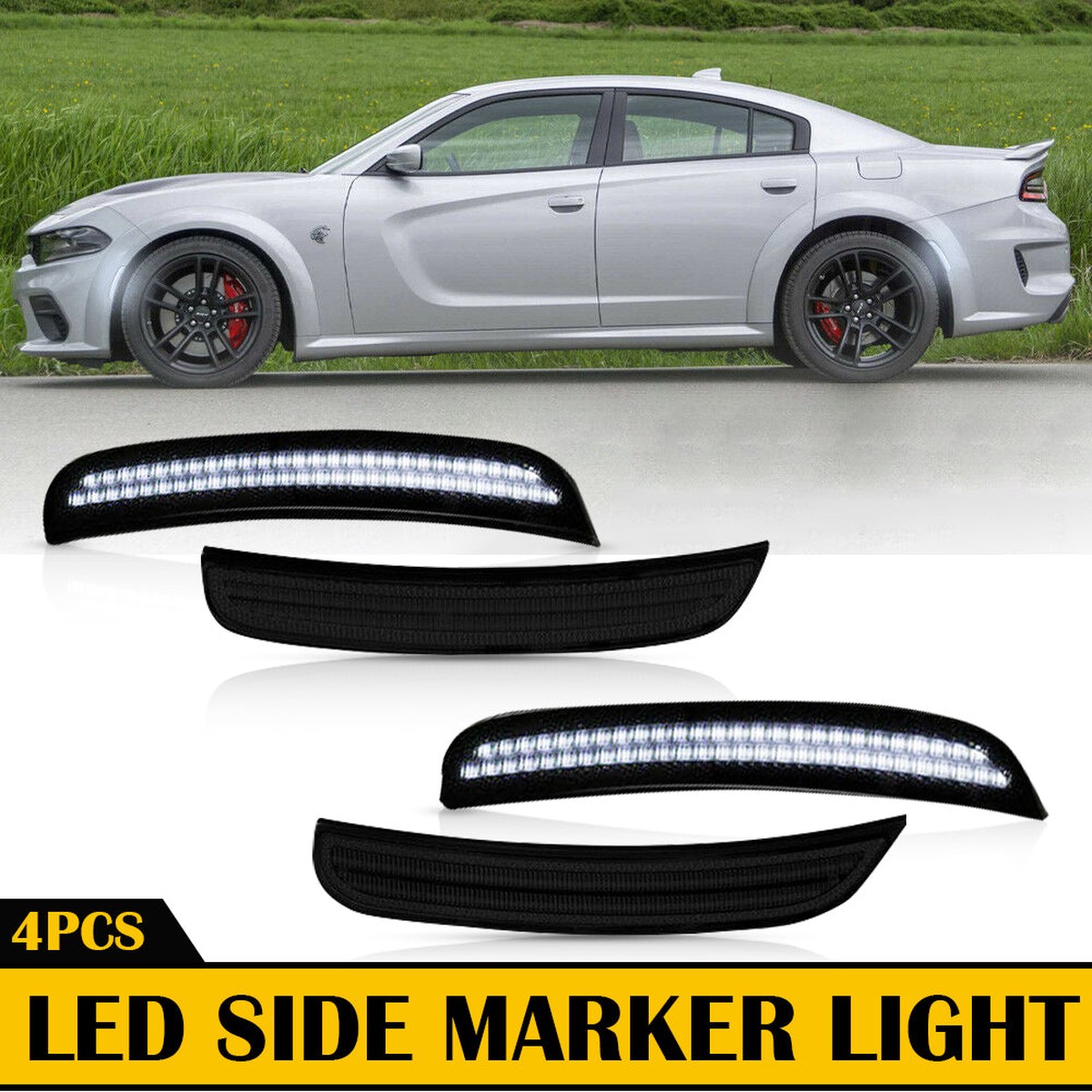 For 15-22 Dodge Charger Front Rear LED Side Marker Light (RedYellowWhite)