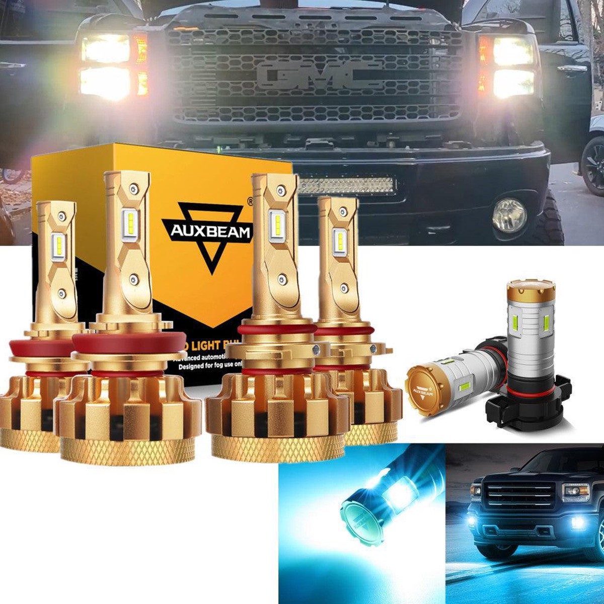 For 2007-2014 GMC Sierra 2500 HD F-16 Plus Series Built-in Canbus Automotive Grade 14000LM LED Light Bulbs High Low Beam Bundle