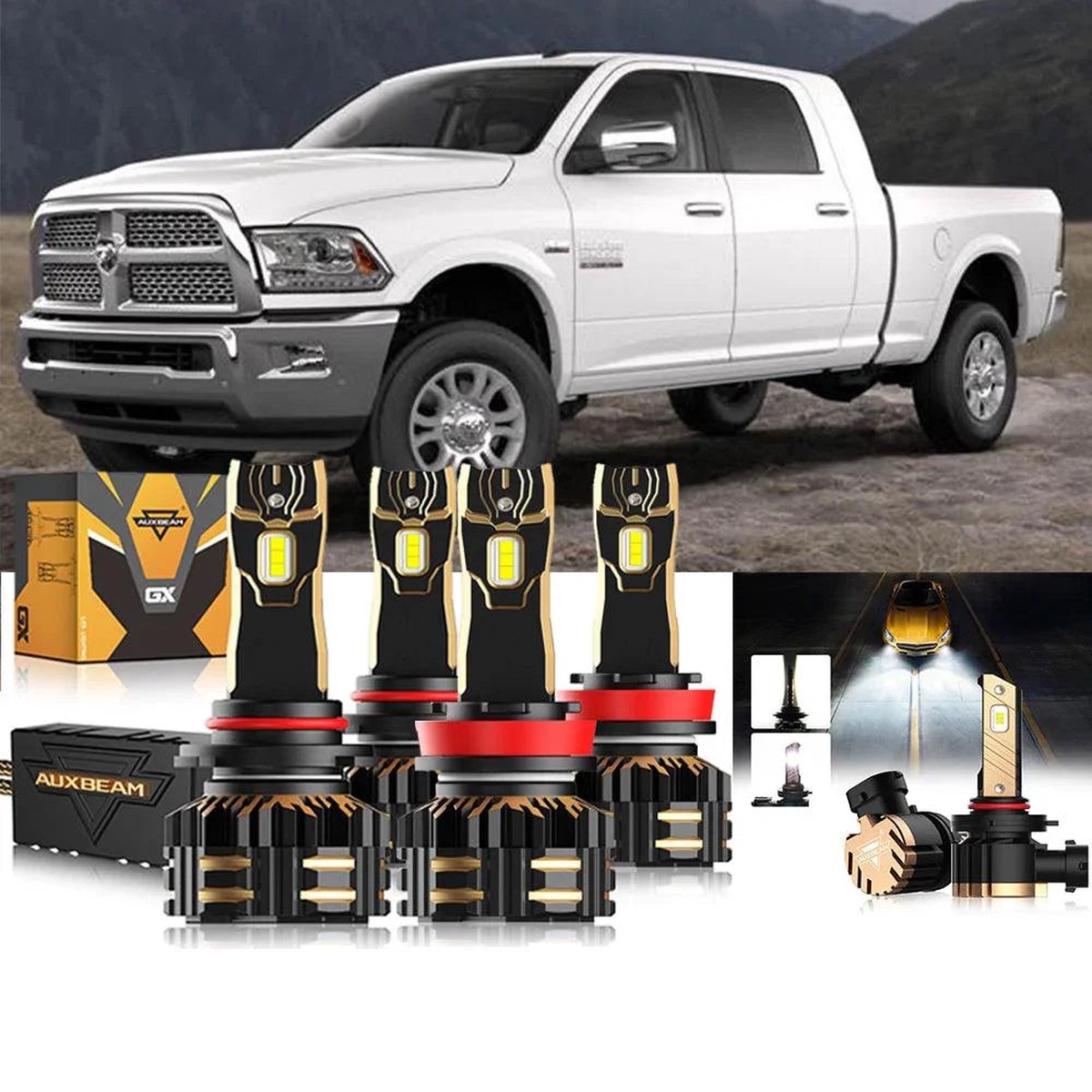 For 2018-2019 Ram 2500 (without projector-type headlights) 9005 h11 LED Headlights Bulbs Bundle