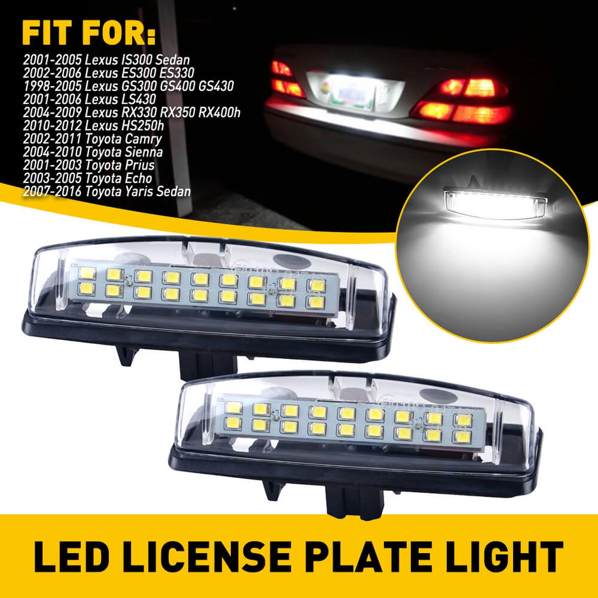 LED License Plate Lights Tag Light Lamp Assembly for Toyota Lexus Models Xenon White Light