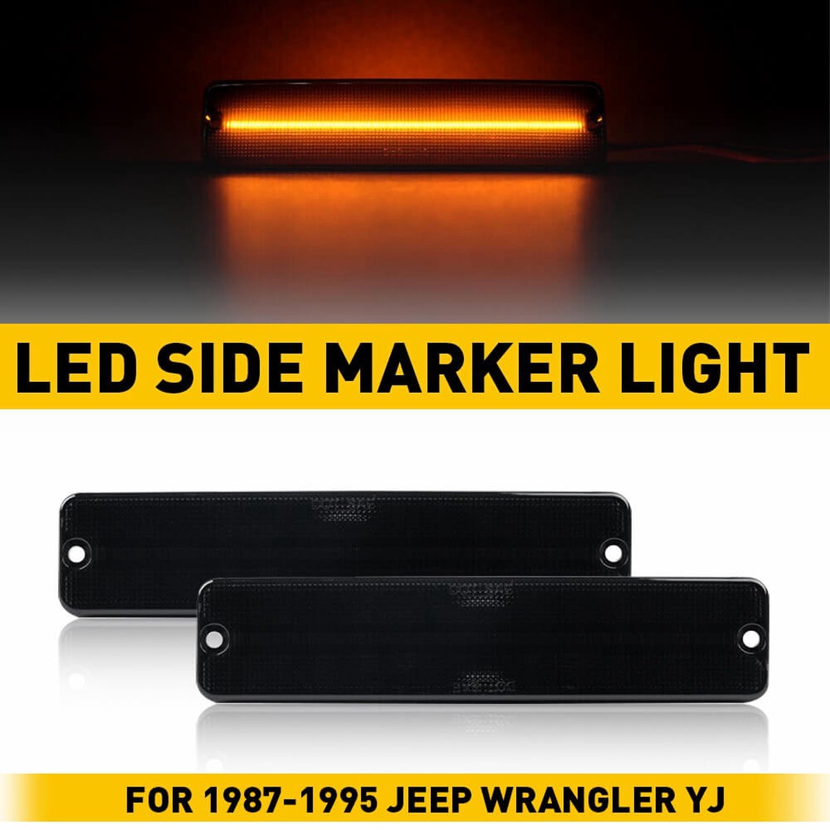LED Side Marker Light Compatible With 1987-1995Jeep Wrangler YJ Smoke Shell Amber Light