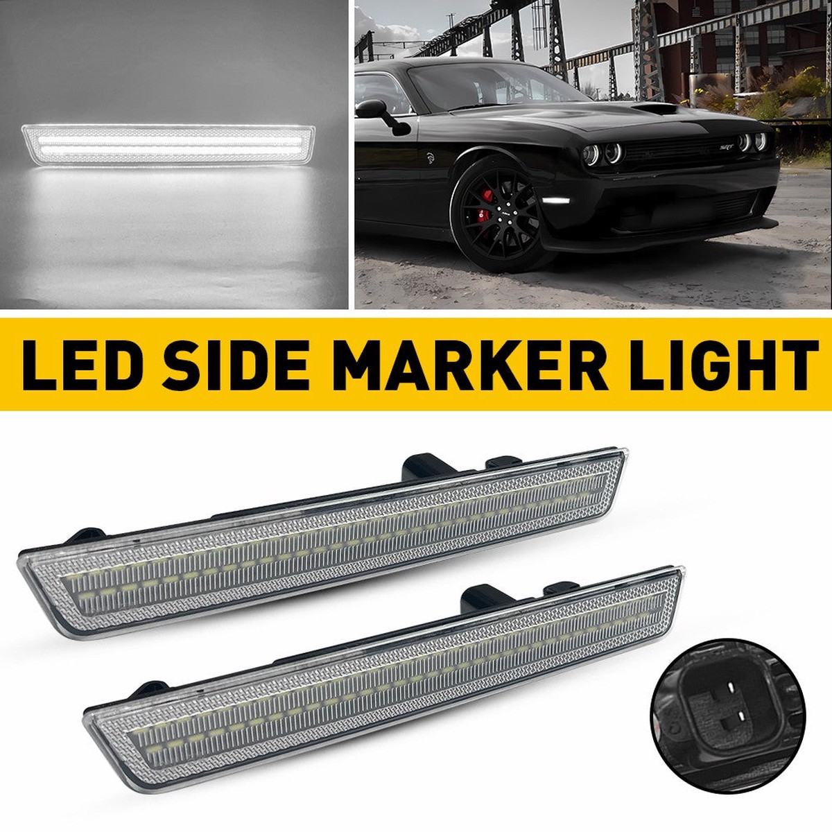 LED Side Marker Light for Dodge Challenger 2015-2022 Clear Lens Front Bumper