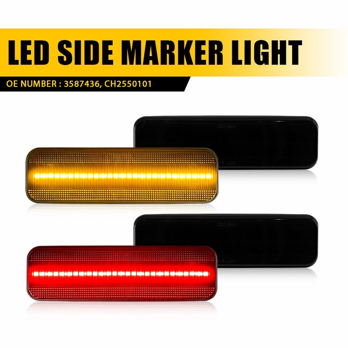 LED Side Marker Light for Dodge Charger 1972-1974 1984-1987 Smoked Lens Front Rear