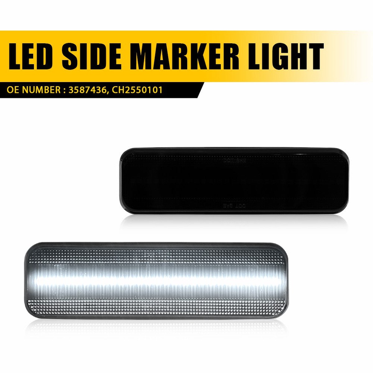 LED Side Marker Light for Dodge D100D150D250 Smoked Lens White Front Fender