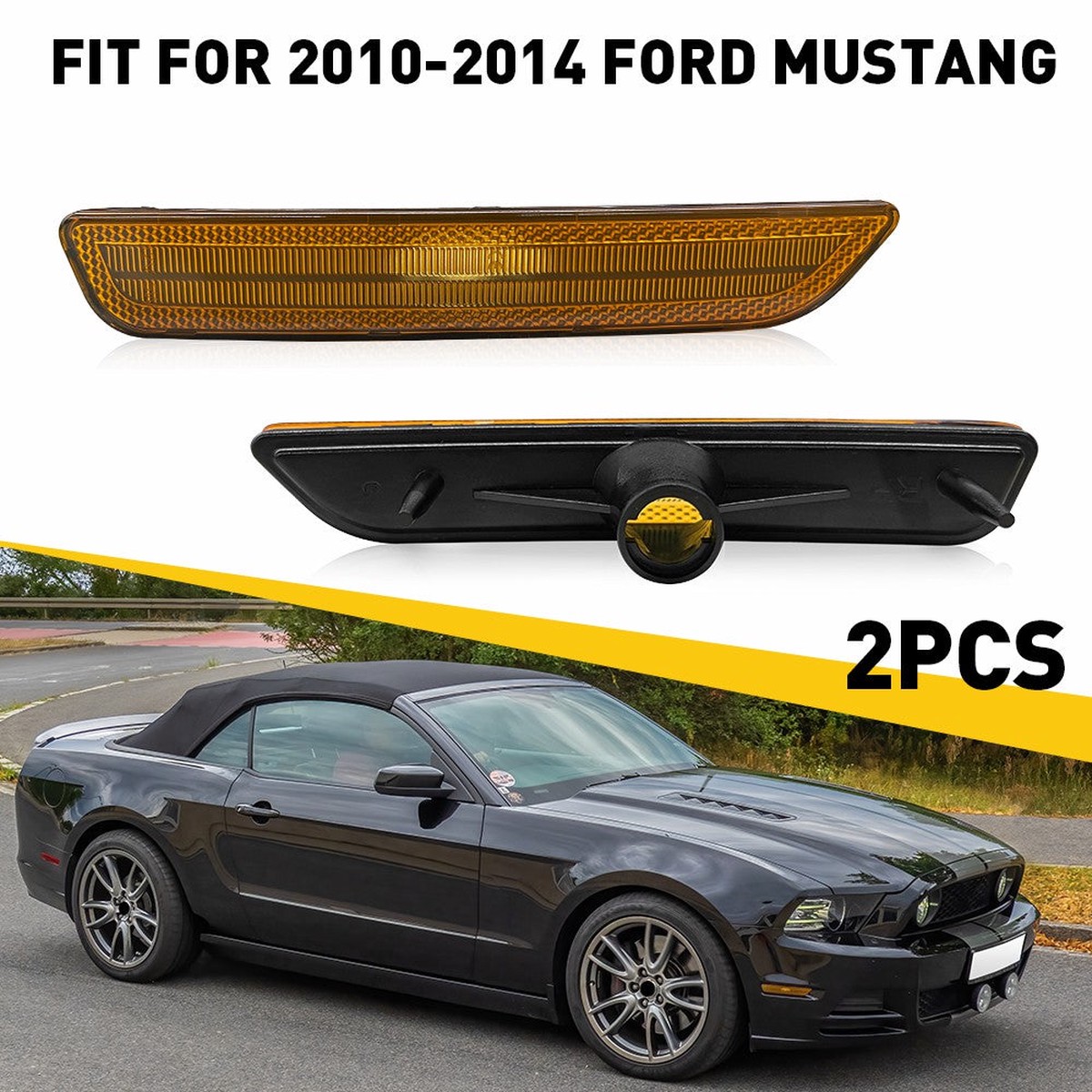 LED Side Marker Light Front Bumper Reflector for Ford Mustang 2010-2014 Amber Lens