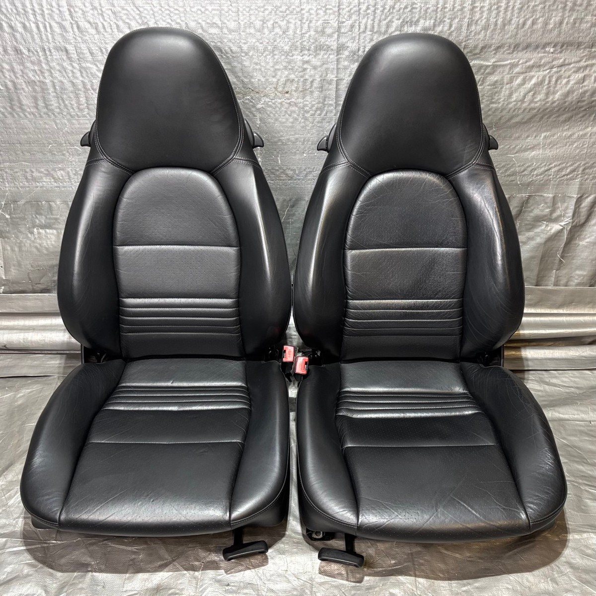 1998-2004 Porsche 986 Boxster 2-Way Power Black Leather Seats Pair B