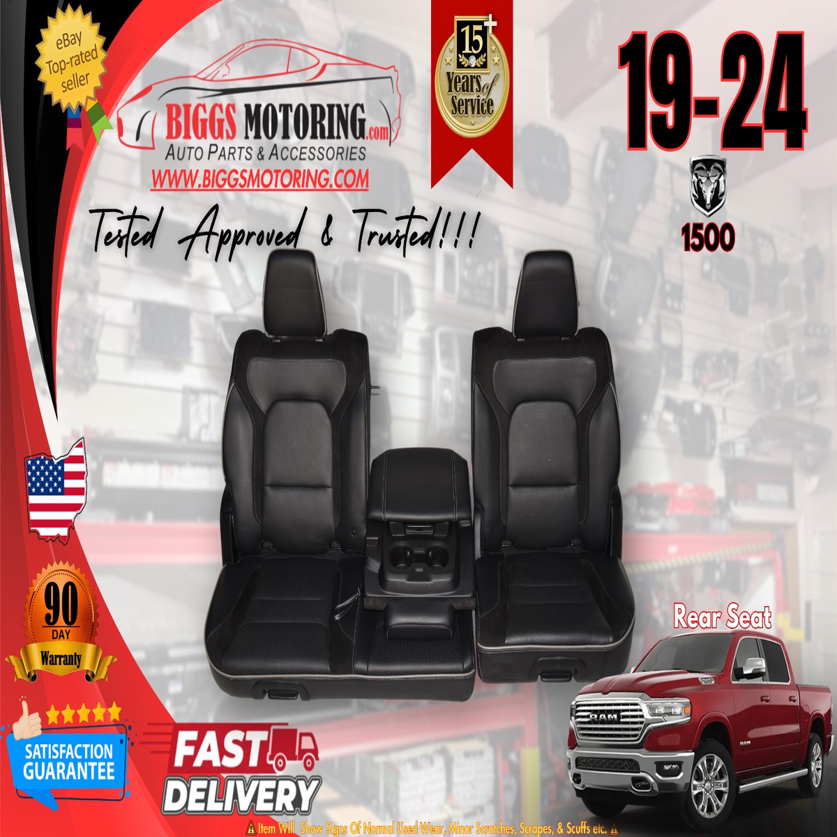 19-24 RAM 1500 Laramie Factory Oem Leather Heated Cooled Rear front Bench Seat