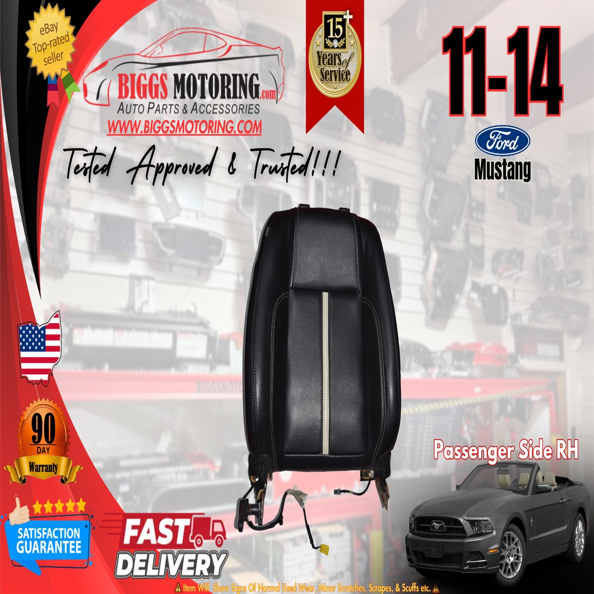 2011-2014 Ford Mustang Passenger Right Side Side Black Seat Backrest