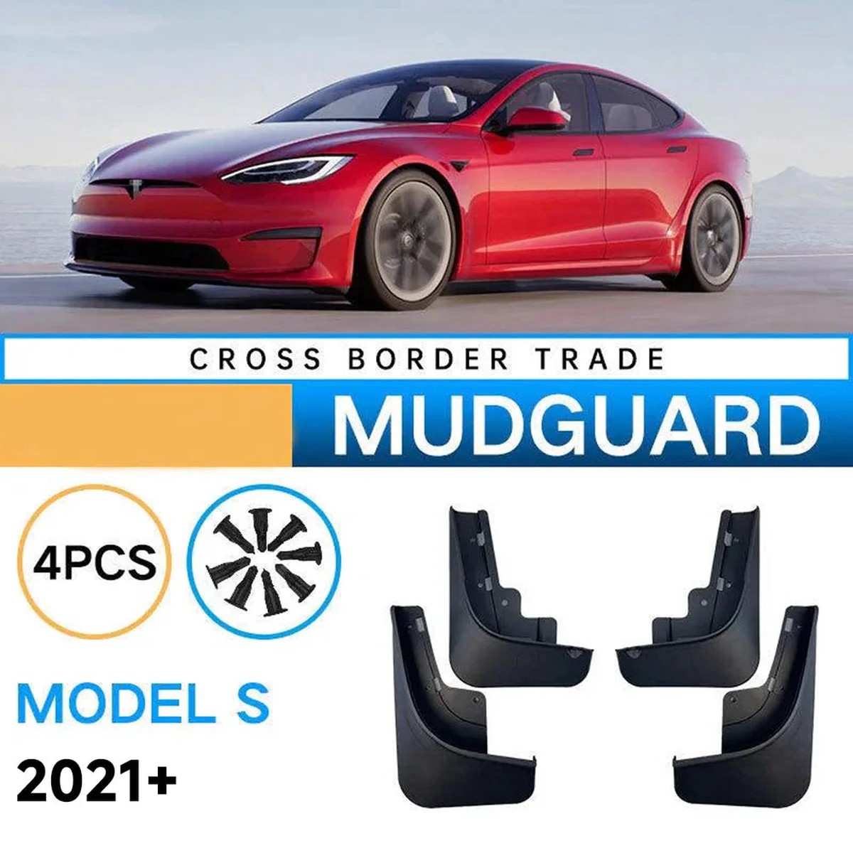 Model S Mud Flaps Custom Front Rear Mudguard Kit for Tesla No Drill Fender (4 Pcs) (2021)