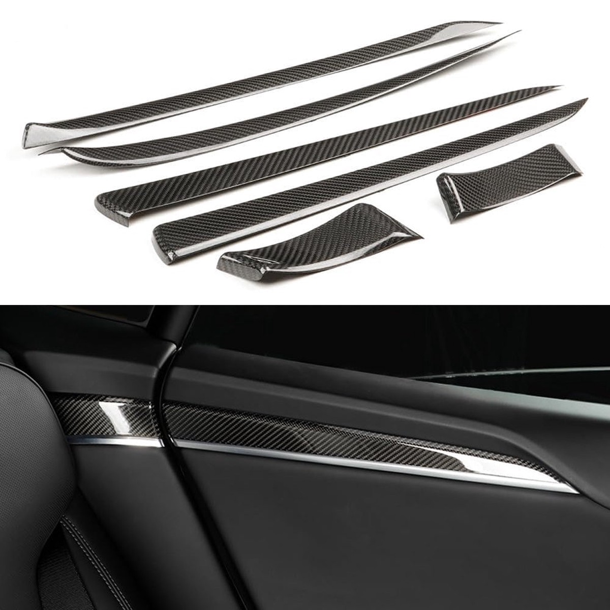 Real Carbon Fiber Inner Door Trim Cover for Tesla Model S 2022