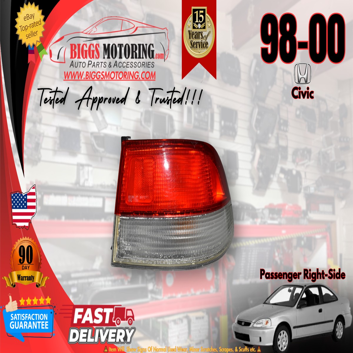 1999-2000 Honda Civic Passenger Right Side Tail Light 23304