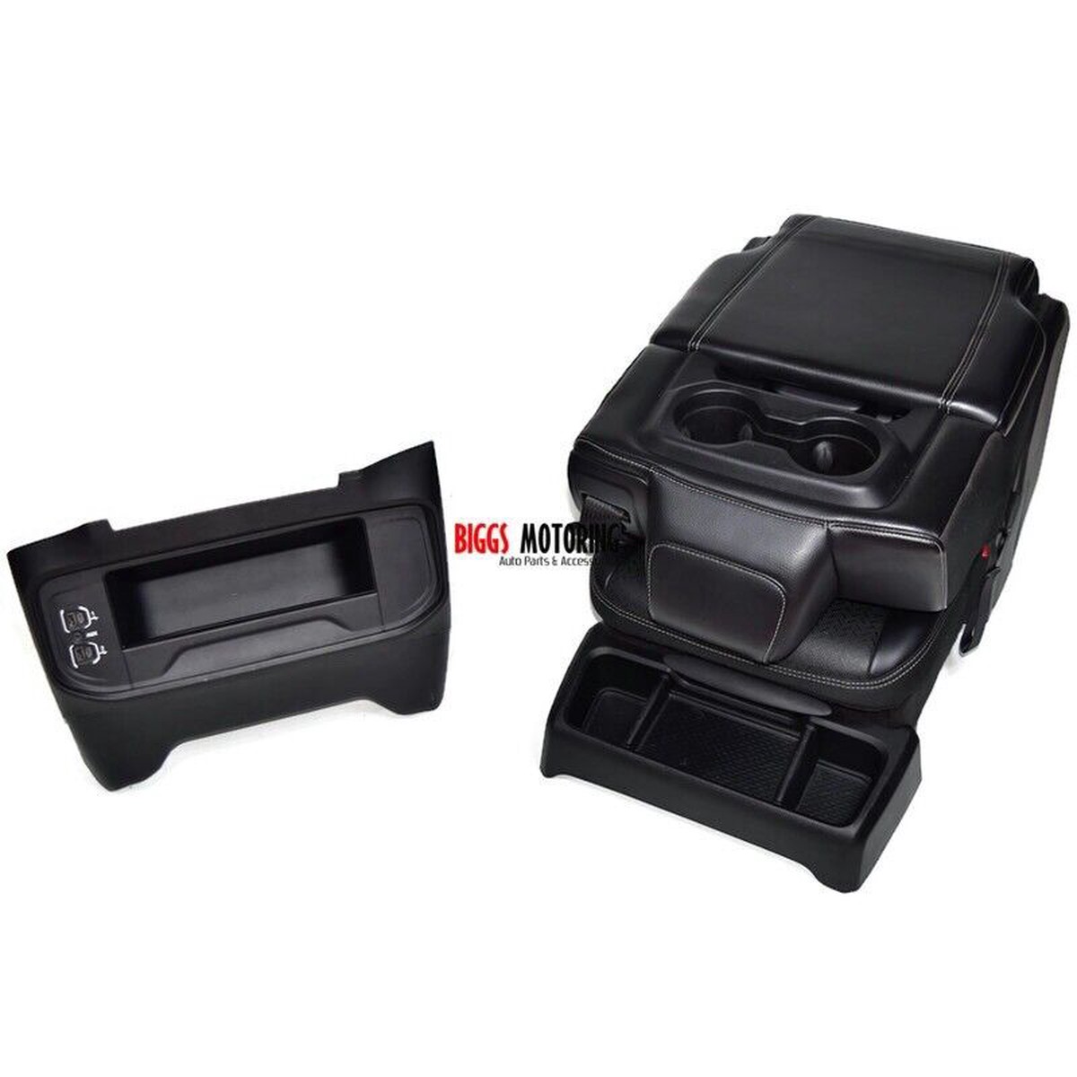19-23 Dodge Ram 1500 Center Console Jump Seat Storage Cupholder BLACK LEATHER